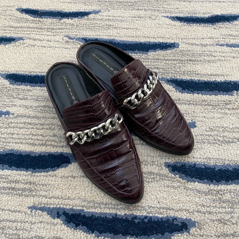Steven Swanki Mule Croc Chainlink Mule Burgundy 9… - image 1